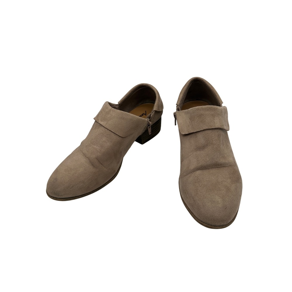 American Eagle Ankle Booties Womens 9W Taupe Good Faux Suede Block Heel Zip Up
